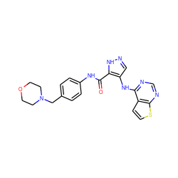 O=C(Nc1ccc(CN2CCOCC2)cc1)c1[nH]ncc1Nc1ncnc2sccc12 ZINC000205786442