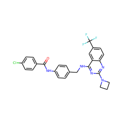 O=C(Nc1ccc(CNc2nc(N3CCC3)nc3ccc(C(F)(F)F)cc23)cc1)c1ccc(Cl)cc1 ZINC000144362163