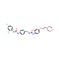 O=C(Nc1ccc(CNc2nc3ccc(OCCN4CCOCC4)cc3o2)cc1)Nc1ccc(Cl)cc1Cl ZINC000653827899