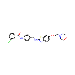 O=C(Nc1ccc(CNc2nc3ccc(OCCN4CCOCC4)cc3s2)cc1)c1cccc(Cl)c1 ZINC001772624968