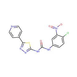 O=C(Nc1ccc(Cl)c([N+](=O)[O-])c1)Nc1nnc(-c2ccncc2)s1 ZINC000096284266