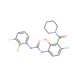 O=C(Nc1ccc(Cl)c(C(=O)N2CCCCC2)c1O)Nc1cccc(F)c1Cl ZINC000653885930