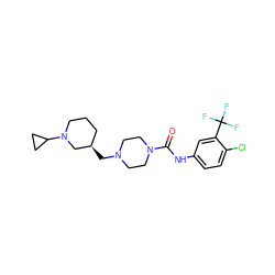 O=C(Nc1ccc(Cl)c(C(F)(F)F)c1)N1CCN(C[C@@H]2CCCN(C3CC3)C2)CC1 ZINC000084708997