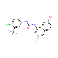 O=C(Nc1ccc(Cl)c(C(F)(F)F)c1)Nc1c(Cl)c(Cl)cc2ccc(O)cc12 ZINC000071340795