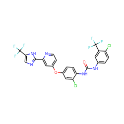 O=C(Nc1ccc(Cl)c(C(F)(F)F)c1)Nc1ccc(Oc2ccnc(-c3ncc(C(F)(F)F)[nH]3)c2)cc1Cl ZINC000084756694