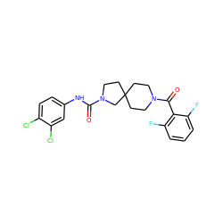 O=C(Nc1ccc(Cl)c(Cl)c1)N1CCC2(CCN(C(=O)c3c(F)cccc3F)CC2)C1 ZINC000096285140