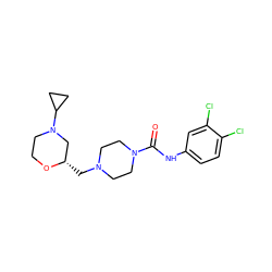 O=C(Nc1ccc(Cl)c(Cl)c1)N1CCN(C[C@H]2CN(C3CC3)CCO2)CC1 ZINC000084709044