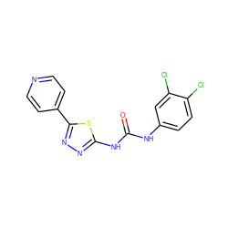 O=C(Nc1ccc(Cl)c(Cl)c1)Nc1nnc(-c2ccncc2)s1 ZINC000008739629