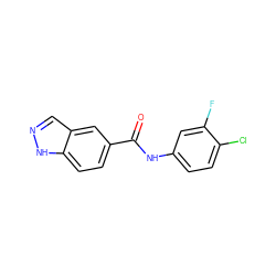 O=C(Nc1ccc(Cl)c(F)c1)c1ccc2[nH]ncc2c1 ZINC000144963391