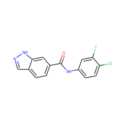 O=C(Nc1ccc(Cl)c(F)c1)c1ccc2cn[nH]c2c1 ZINC000058390776