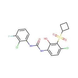 O=C(Nc1ccc(Cl)c(S(=O)(=O)C2CCC2)c1O)Nc1cccc(F)c1Cl ZINC000200497413