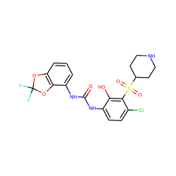 O=C(Nc1ccc(Cl)c(S(=O)(=O)C2CCNCC2)c1O)Nc1cccc2c1OC(F)(F)O2 ZINC000115474598