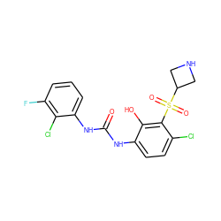 O=C(Nc1ccc(Cl)c(S(=O)(=O)C2CNC2)c1O)Nc1cccc(F)c1Cl ZINC000115474254