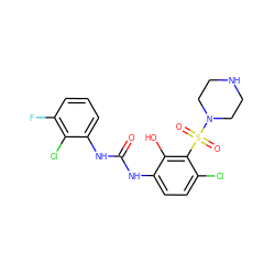 O=C(Nc1ccc(Cl)c(S(=O)(=O)N2CCNCC2)c1O)Nc1cccc(F)c1Cl ZINC000038941844