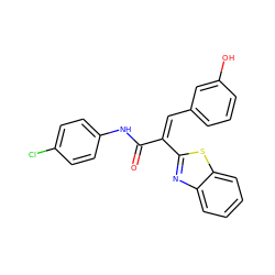 O=C(Nc1ccc(Cl)cc1)/C(=C/c1cccc(O)c1)c1nc2ccccc2s1 ZINC000013113764