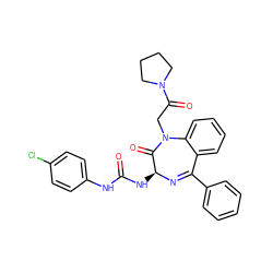 O=C(Nc1ccc(Cl)cc1)N[C@@H]1N=C(c2ccccc2)c2ccccc2N(CC(=O)N2CCCC2)C1=O ZINC000013732672