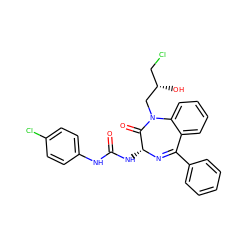 O=C(Nc1ccc(Cl)cc1)N[C@H]1N=C(c2ccccc2)c2ccccc2N(C[C@@H](O)CCl)C1=O ZINC000013732726