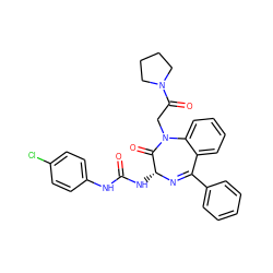 O=C(Nc1ccc(Cl)cc1)N[C@H]1N=C(c2ccccc2)c2ccccc2N(CC(=O)N2CCCC2)C1=O ZINC000013732675