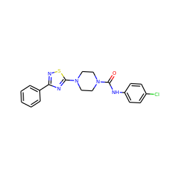 O=C(Nc1ccc(Cl)cc1)N1CCN(c2nc(-c3ccccc3)ns2)CC1 ZINC000034837401