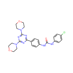 O=C(Nc1ccc(Cl)cc1)Nc1ccc(-c2nc(N3CCOCC3)nc(N3CCOCC3)n2)cc1 ZINC000045390387