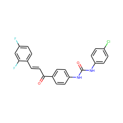 O=C(Nc1ccc(Cl)cc1)Nc1ccc(C(=O)/C=C/c2ccc(F)cc2F)cc1 ZINC000013644514