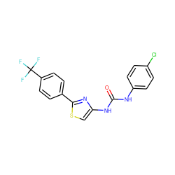 O=C(Nc1ccc(Cl)cc1)Nc1csc(-c2ccc(C(F)(F)F)cc2)n1 ZINC000001042930