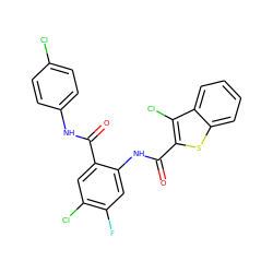 O=C(Nc1ccc(Cl)cc1)c1cc(Cl)c(F)cc1NC(=O)c1sc2ccccc2c1Cl ZINC000013487502