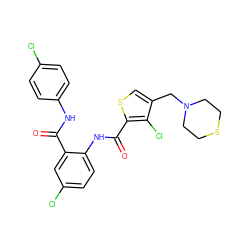 O=C(Nc1ccc(Cl)cc1)c1cc(Cl)ccc1NC(=O)c1scc(CN2CCSCC2)c1Cl ZINC000014963702