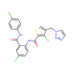 O=C(Nc1ccc(Cl)cc1)c1cc(Cl)ccc1NC(=O)c1scc(Cn2ccnn2)c1Cl ZINC000014963763