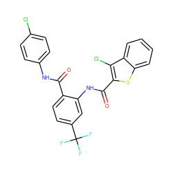 O=C(Nc1ccc(Cl)cc1)c1ccc(C(F)(F)F)cc1NC(=O)c1sc2ccccc2c1Cl ZINC000013487495