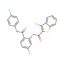 O=C(Nc1ccc(Cl)cc1)c1ccc(Cl)cc1NC(=O)c1sc2ccccc2c1Cl ZINC000013487494