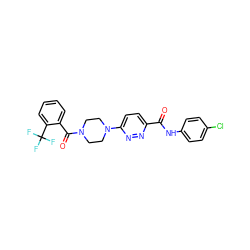 O=C(Nc1ccc(Cl)cc1)c1ccc(N2CCN(C(=O)c3ccccc3C(F)(F)F)CC2)nn1 ZINC000006745853