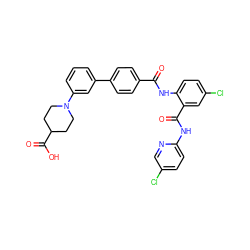 O=C(Nc1ccc(Cl)cc1C(=O)Nc1ccc(Cl)cn1)c1ccc(-c2cccc(N3CCC(C(=O)O)CC3)c2)cc1 ZINC000028094320