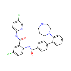 O=C(Nc1ccc(Cl)cc1C(=O)Nc1ccc(Cl)cn1)c1ccc(-c2ccccc2N2CCCNCC2)cc1 ZINC000028085972