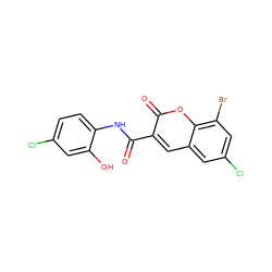 O=C(Nc1ccc(Cl)cc1O)c1cc2cc(Cl)cc(Br)c2oc1=O ZINC000653813205