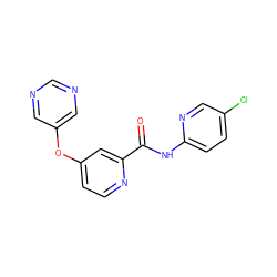 O=C(Nc1ccc(Cl)cn1)c1cc(Oc2cncnc2)ccn1 ZINC000167359595