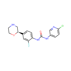 O=C(Nc1ccc(Cl)nc1)Nc1ccc([C@@H]2CNCCO2)cc1F ZINC000149835983