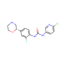 O=C(Nc1ccc(Cl)nc1)Nc1ccc([C@H]2CNCCO2)cc1F ZINC000149835777