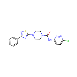 O=C(Nc1ccc(Cl)nn1)N1CCN(c2nc(-c3ccccc3)ns2)CC1 ZINC000045498446