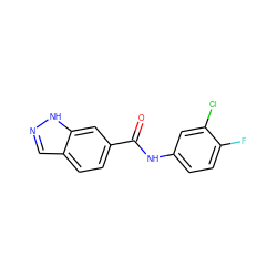 O=C(Nc1ccc(F)c(Cl)c1)c1ccc2cn[nH]c2c1 ZINC000060393700