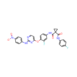 O=C(Nc1ccc(F)cc1)C1(C(=O)Nc2ccc(Oc3ccnc(Nc4ccc([N+](=O)[O-])cc4)n3)c(F)c2)CC1 ZINC000169350846