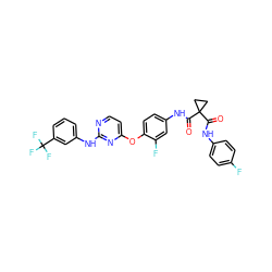 O=C(Nc1ccc(F)cc1)C1(C(=O)Nc2ccc(Oc3ccnc(Nc4cccc(C(F)(F)F)c4)n3)c(F)c2)CC1 ZINC000169350849