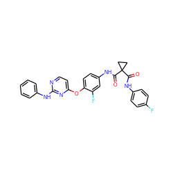 O=C(Nc1ccc(F)cc1)C1(C(=O)Nc2ccc(Oc3ccnc(Nc4ccccc4)n3)c(F)c2)CC1 ZINC000169350843