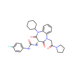 O=C(Nc1ccc(F)cc1)N[C@H]1C(=O)N(CC(=O)N2CCCC2)c2ccccc2N(C2CCCCC2)C1=O ZINC000003929211