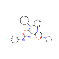 O=C(Nc1ccc(F)cc1)N[C@H]1C(=O)N(CC(=O)N2CCCC2)c2ccccc2N(C2CCCCCC2)C1=O ZINC000026728055