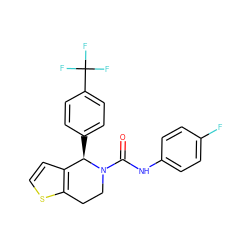 O=C(Nc1ccc(F)cc1)N1CCc2sccc2[C@H]1c1ccc(C(F)(F)F)cc1 ZINC000084654145