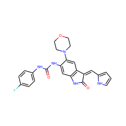 O=C(Nc1ccc(F)cc1)Nc1cc2c(cc1N1CCOCC1)/C(=C/c1ccc[nH]1)C(=O)N2 ZINC000473102989