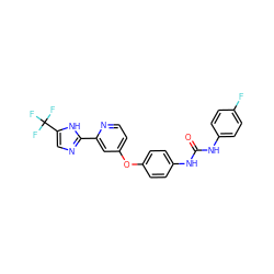 O=C(Nc1ccc(F)cc1)Nc1ccc(Oc2ccnc(-c3ncc(C(F)(F)F)[nH]3)c2)cc1 ZINC000084653636