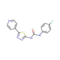 O=C(Nc1ccc(F)cc1)Nc1nnc(-c2ccncc2)s1 ZINC000008914935