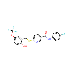 O=C(Nc1ccc(F)cc1)c1ccc(SCc2cc(OC(F)(F)F)ccc2O)nc1 ZINC000139547031